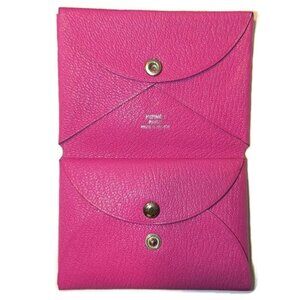 Hermes Calvi DUO Card Holder Pink Chevre Leather